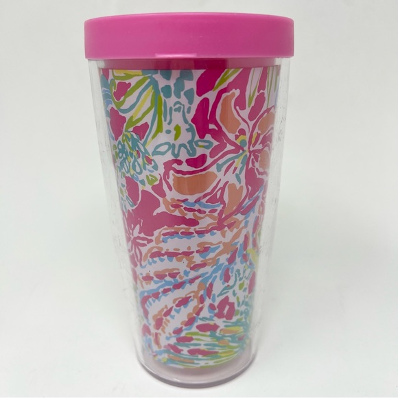 Lilly Pulitzer Plastic Drink Tumbler with Lid Classic Preppy Colorful Pattern - Picture 2 of 5